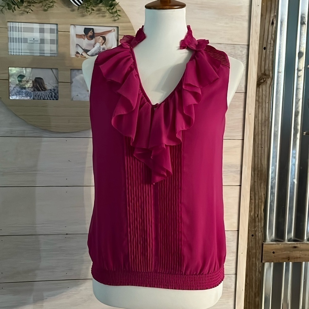 Whbm Pink Ruffle Top XS